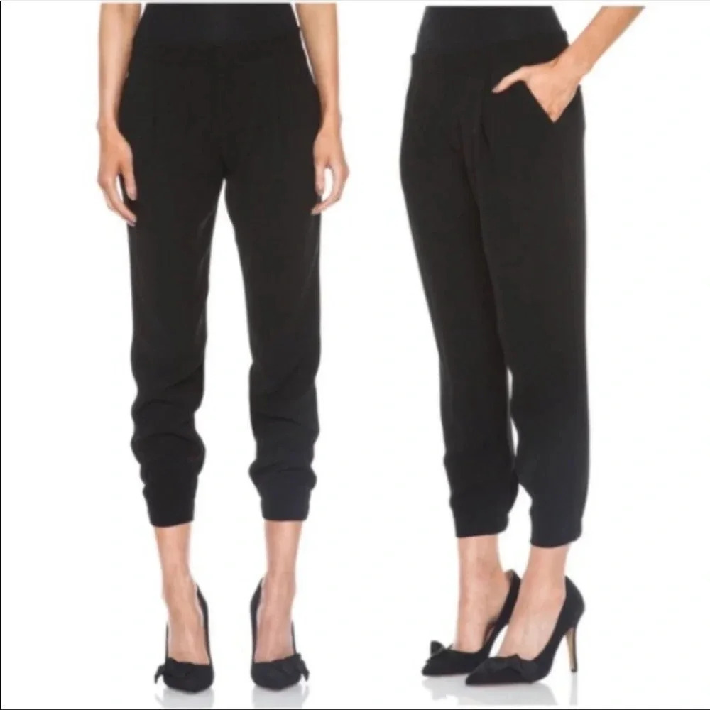 Vince Zipper Hem Pants Jogger Pleated Front Pockets Black High Rise Chic Size 2